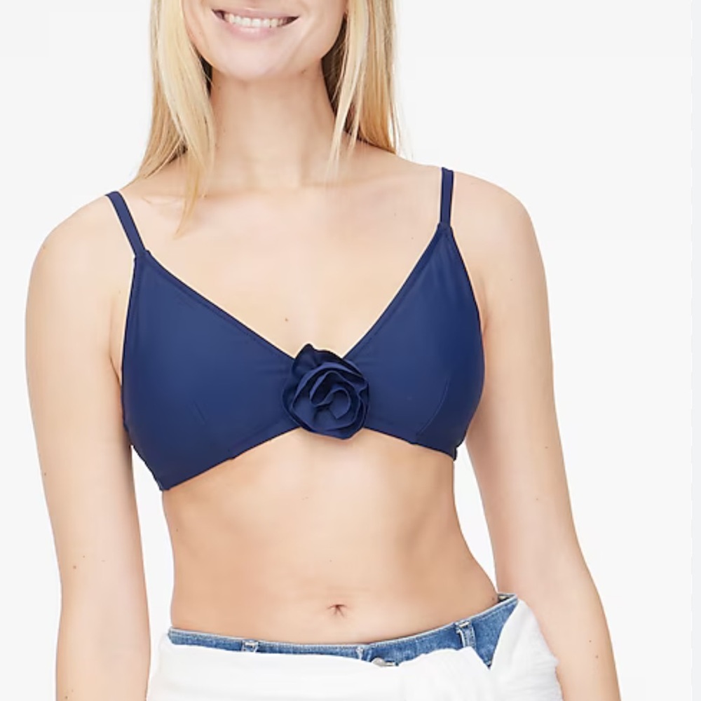J. Crew Factory French Bikini Top Navy Blue Size XS rosette on the front middle